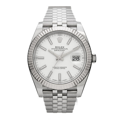 Rolex Stainless Steel 18K White Gold 41mm Oyster Perpetual Datejust Watch White 126334 1 of 6