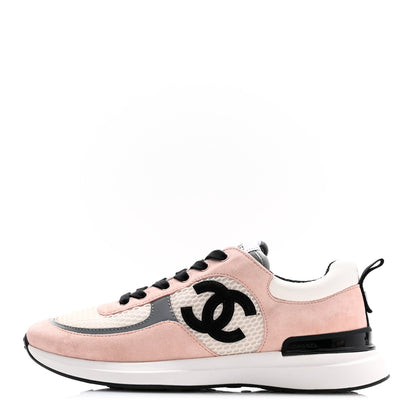 Chanel Calfskin Fabric Sneakers 40.5 White Silver Fluo Pink 1 of 8