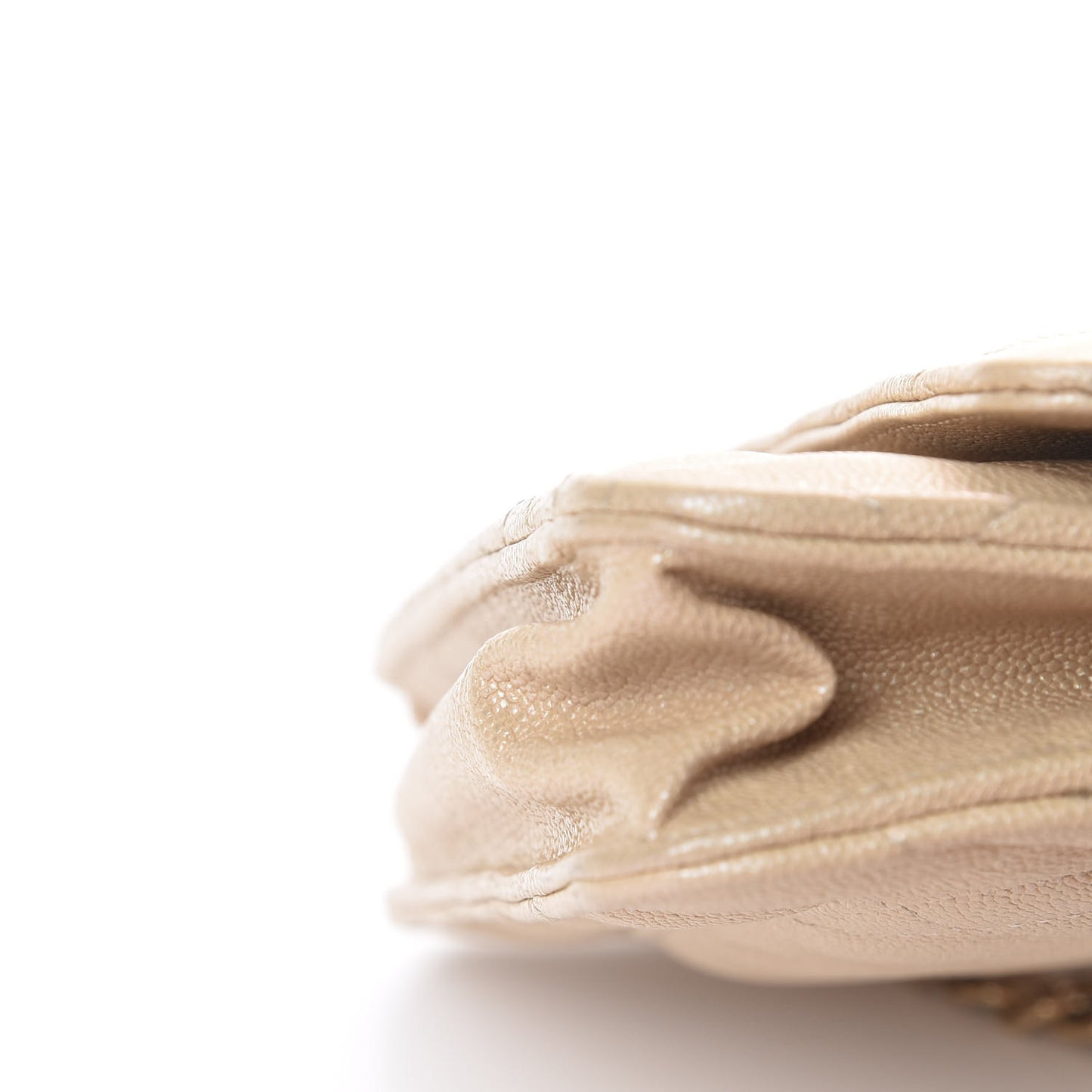 Iridescent Caviar Quilted Wallet On Chain WOC Beige