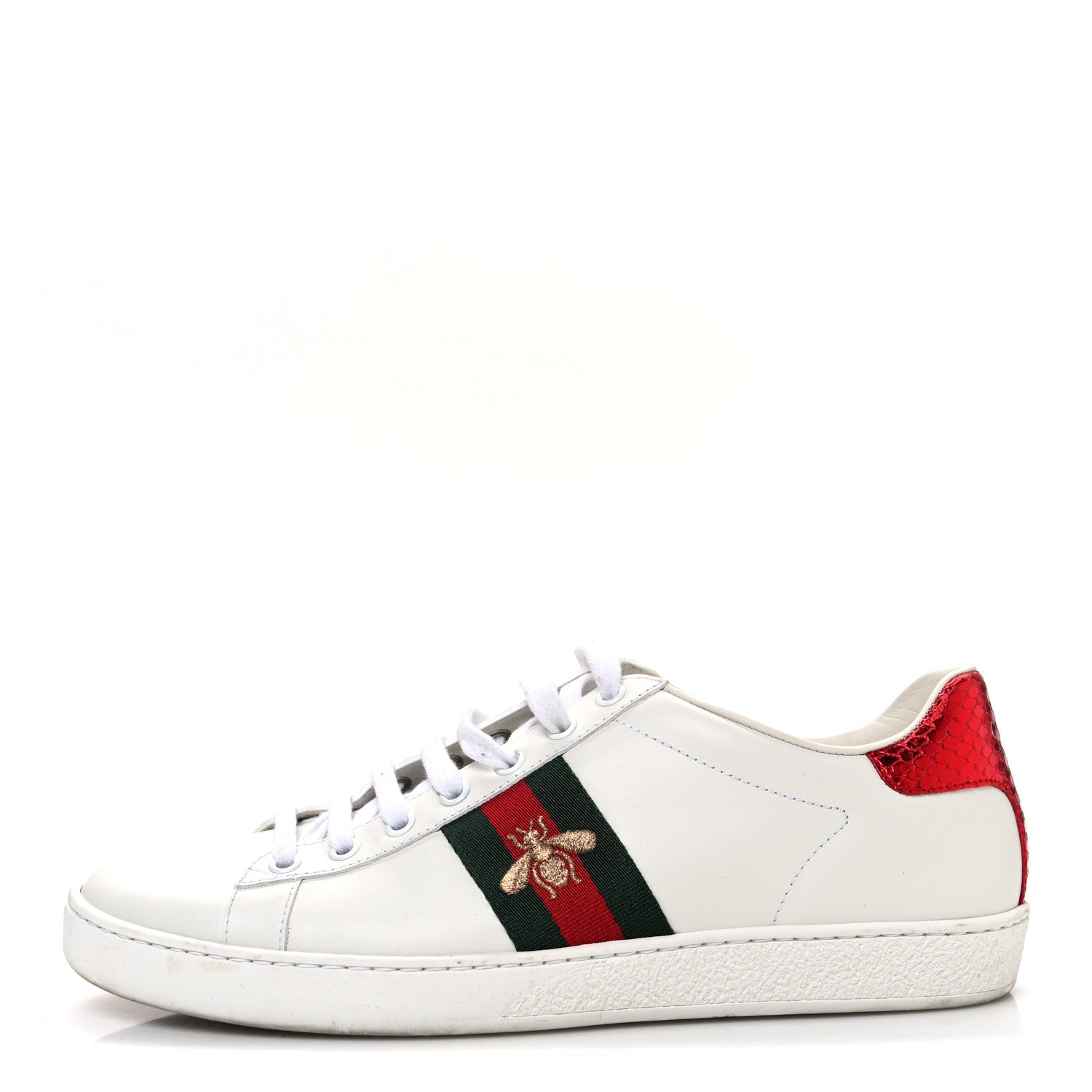 Gucci Calfskin Ayers Bee Embroidered Womens Ace Sneakers 39.5 White Green 1 of 11
