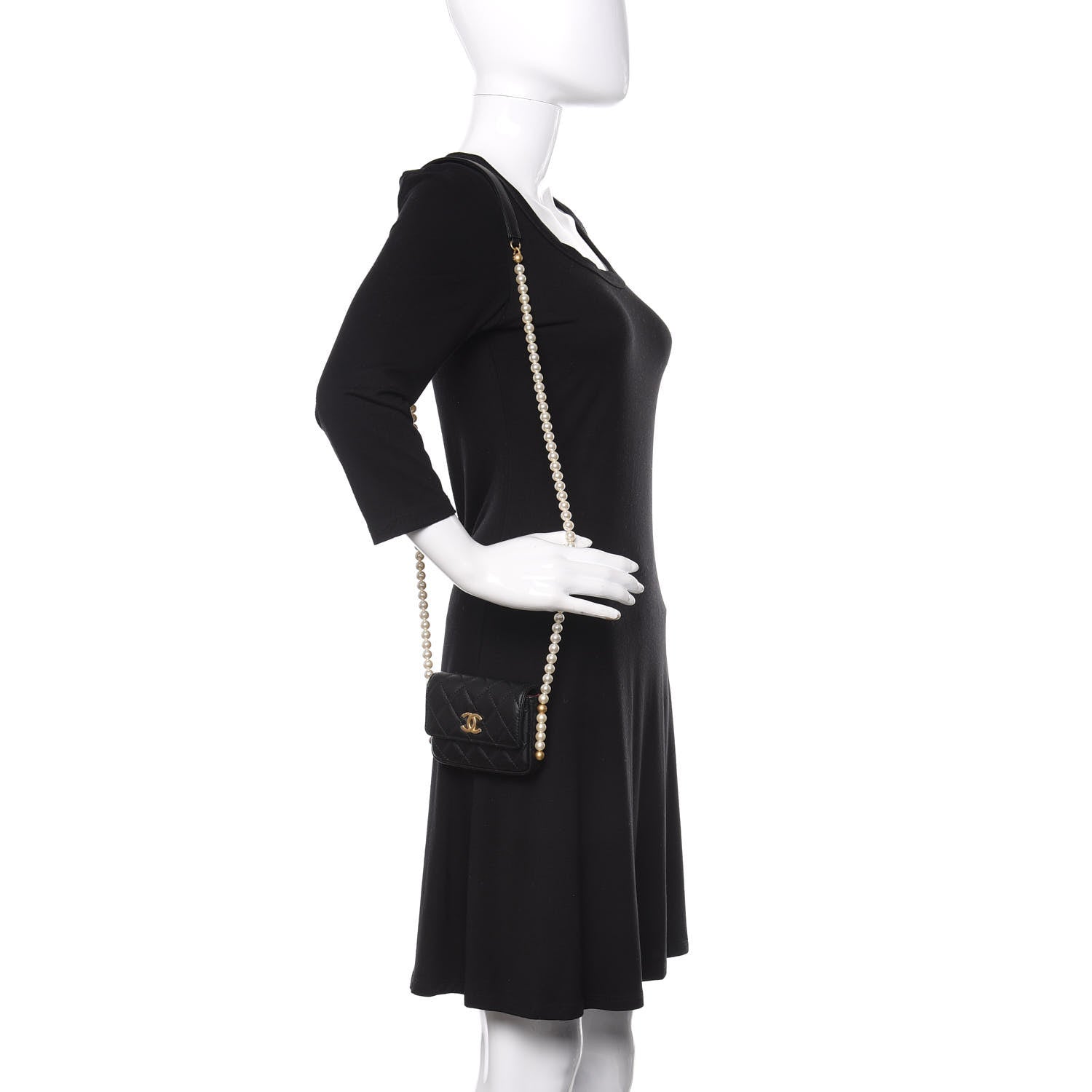 Chanel Calfskin Quilted About Pearls Card Holder Flap With Chain Black 2 of 11