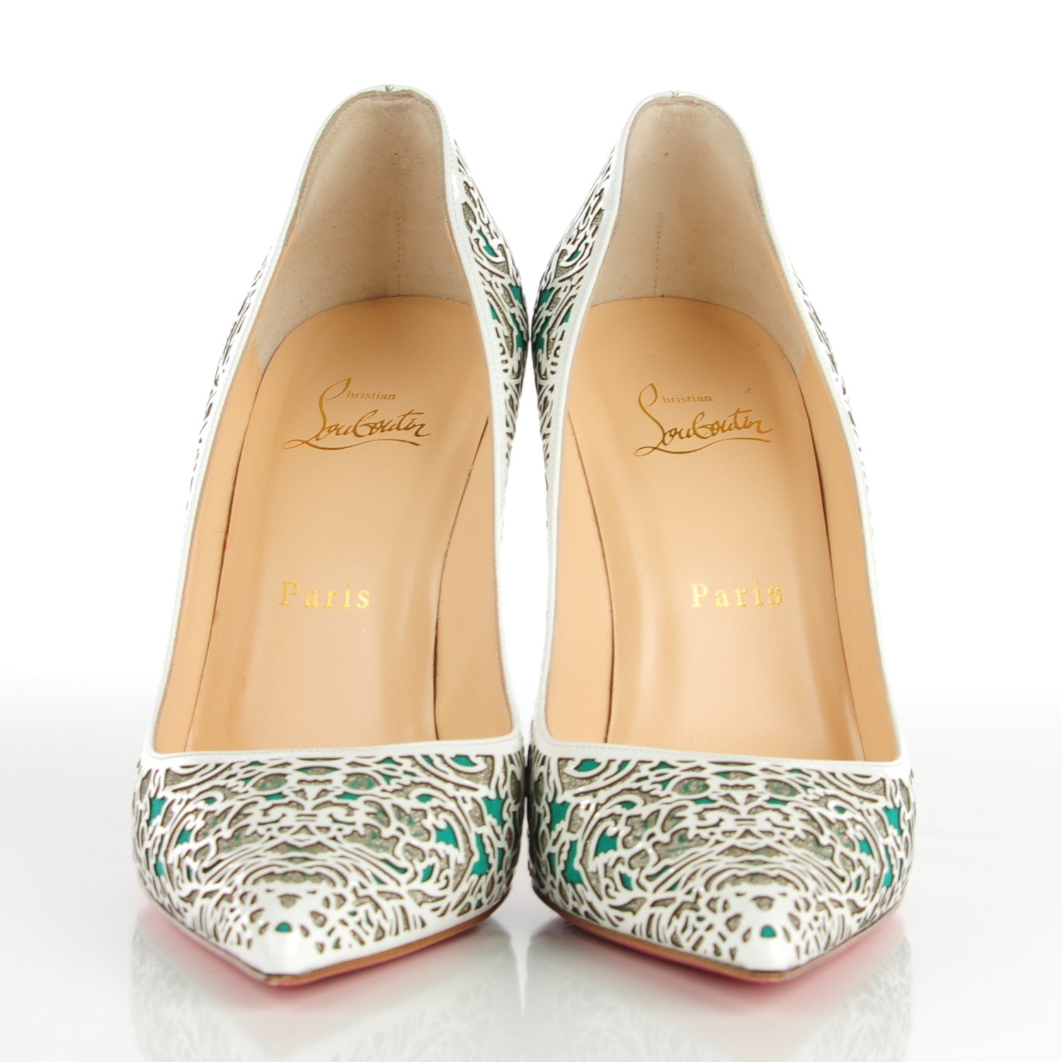 Christian Louboutin Patent Glitter Suede So Pretty 100 Pumps 39 Silver Mint 2 of 7
