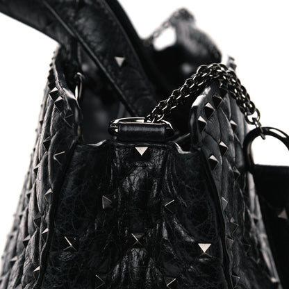Valentino Garavani Craquele Nappa Rockstud Spike Tote Black 8 of 14