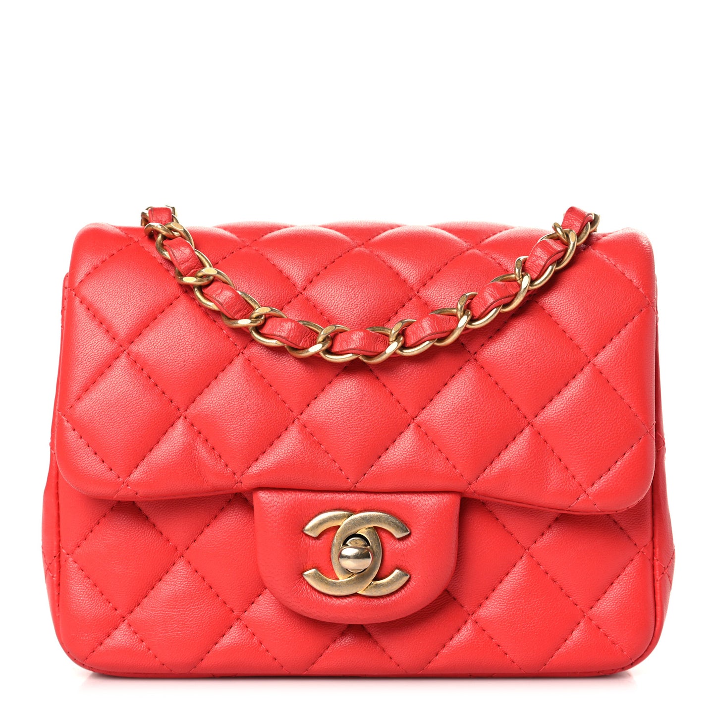 Lambskin Quilted Mini Square Flap Red