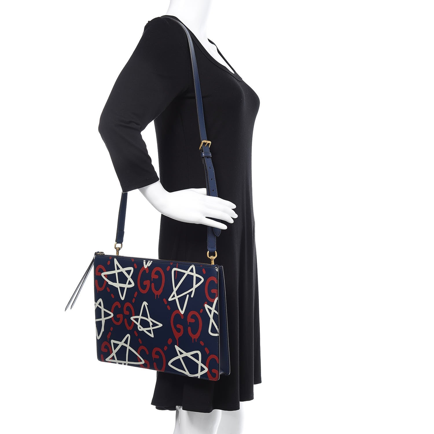 Gucci Calfskin GucciGhost Print GG Messenger Bag Blue Agata Hibiscus Red 2 of 10