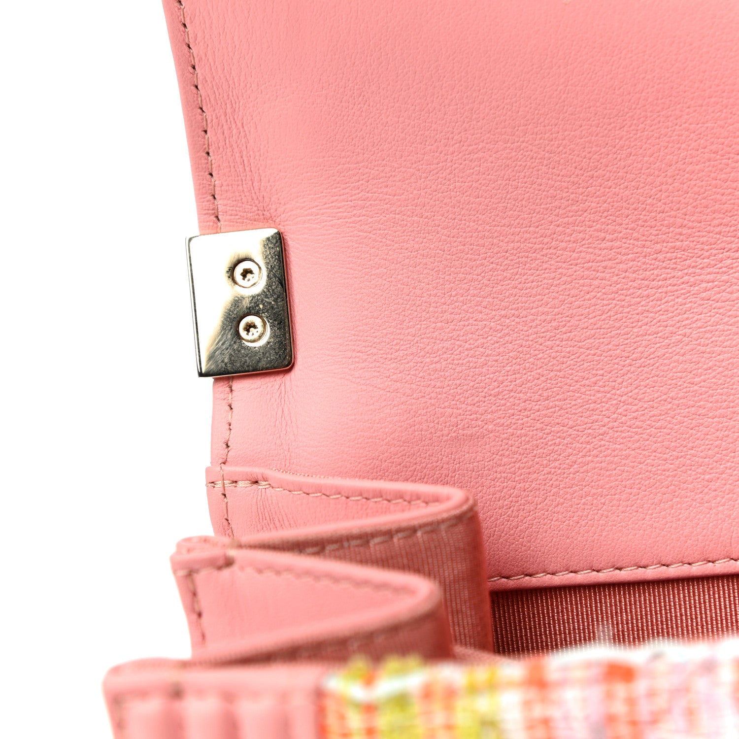 Chanel Calfskin Tweed Quilted North South Boy Flap Pink 11 of 21
