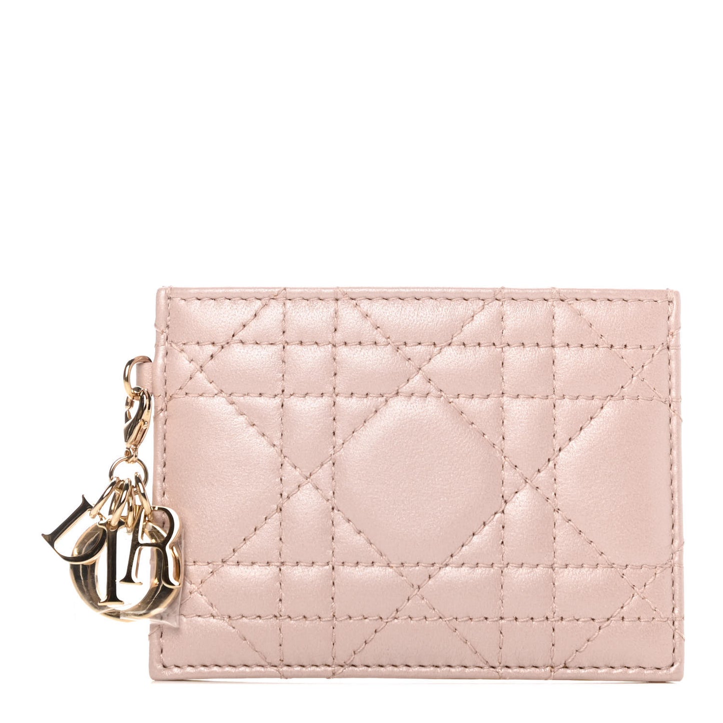 Metallic Lambskin Cannage Lady Dior Card Holder Pink