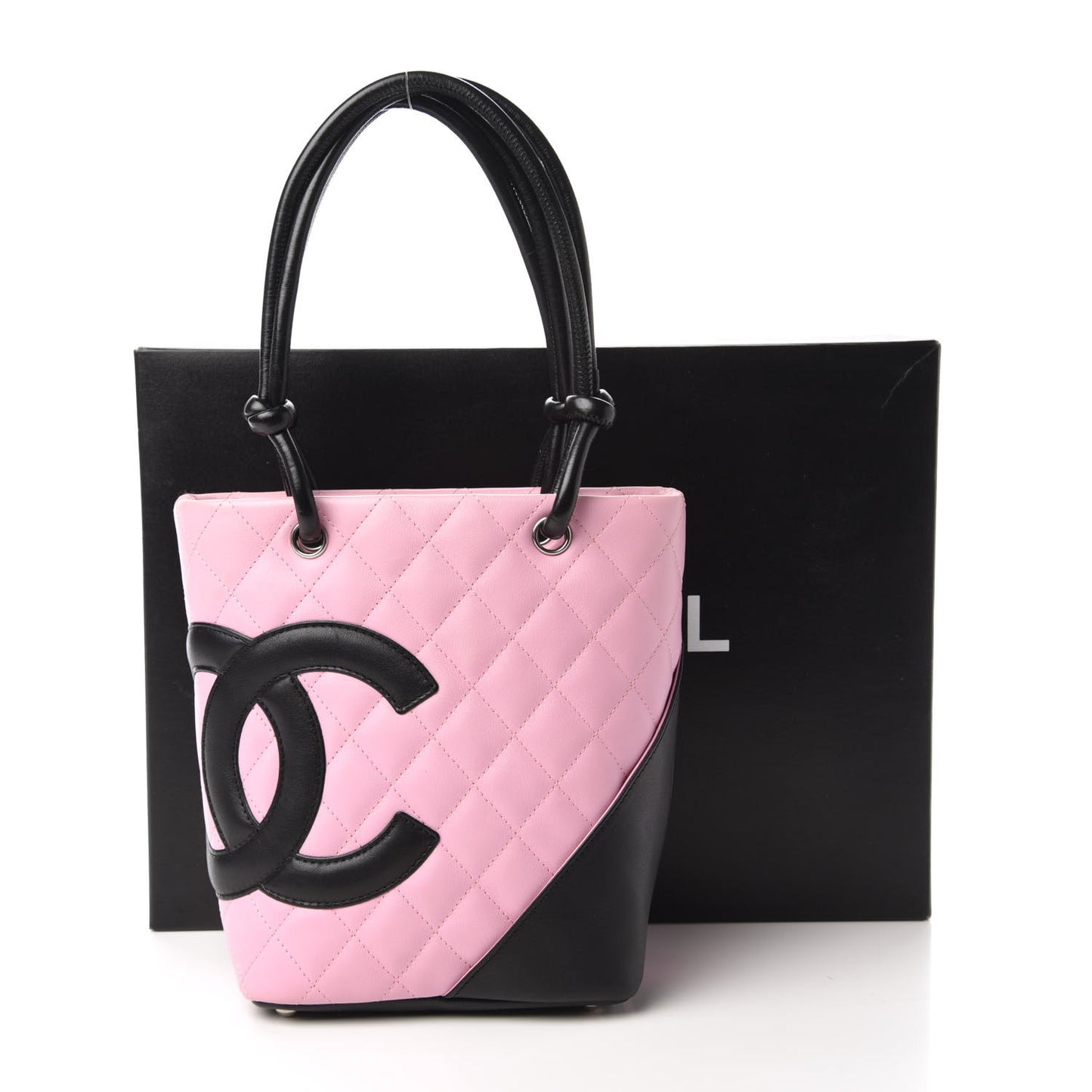 Calfskin Quilted Small Cambon Tote Pink Black