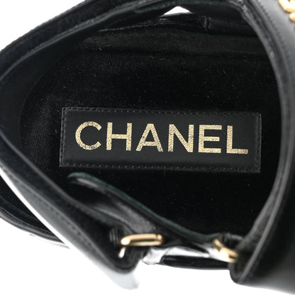 Chanel Shiny Calfskin Logo Platform Sandals 39 Black 7 of 12