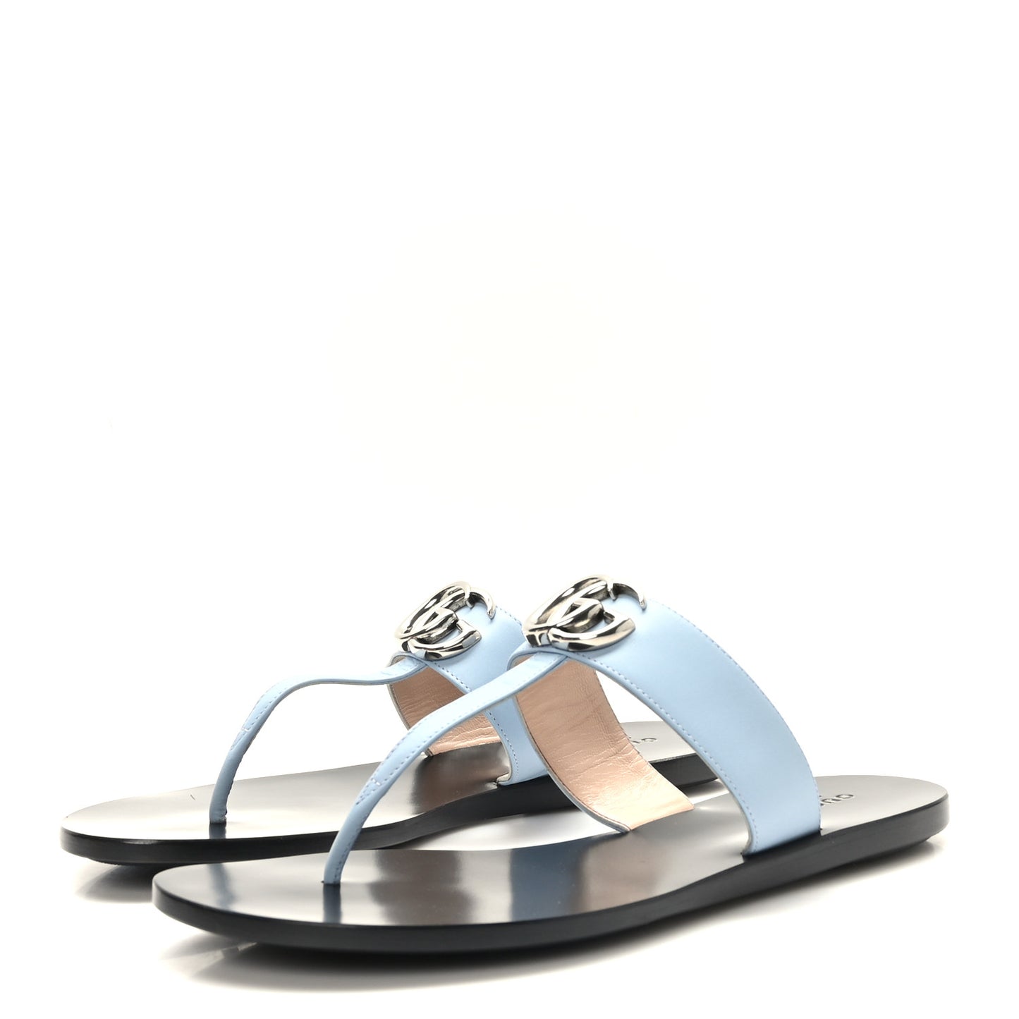 Calfskin GG Marmont Thong Sandals 38 Porcelain Light Blue