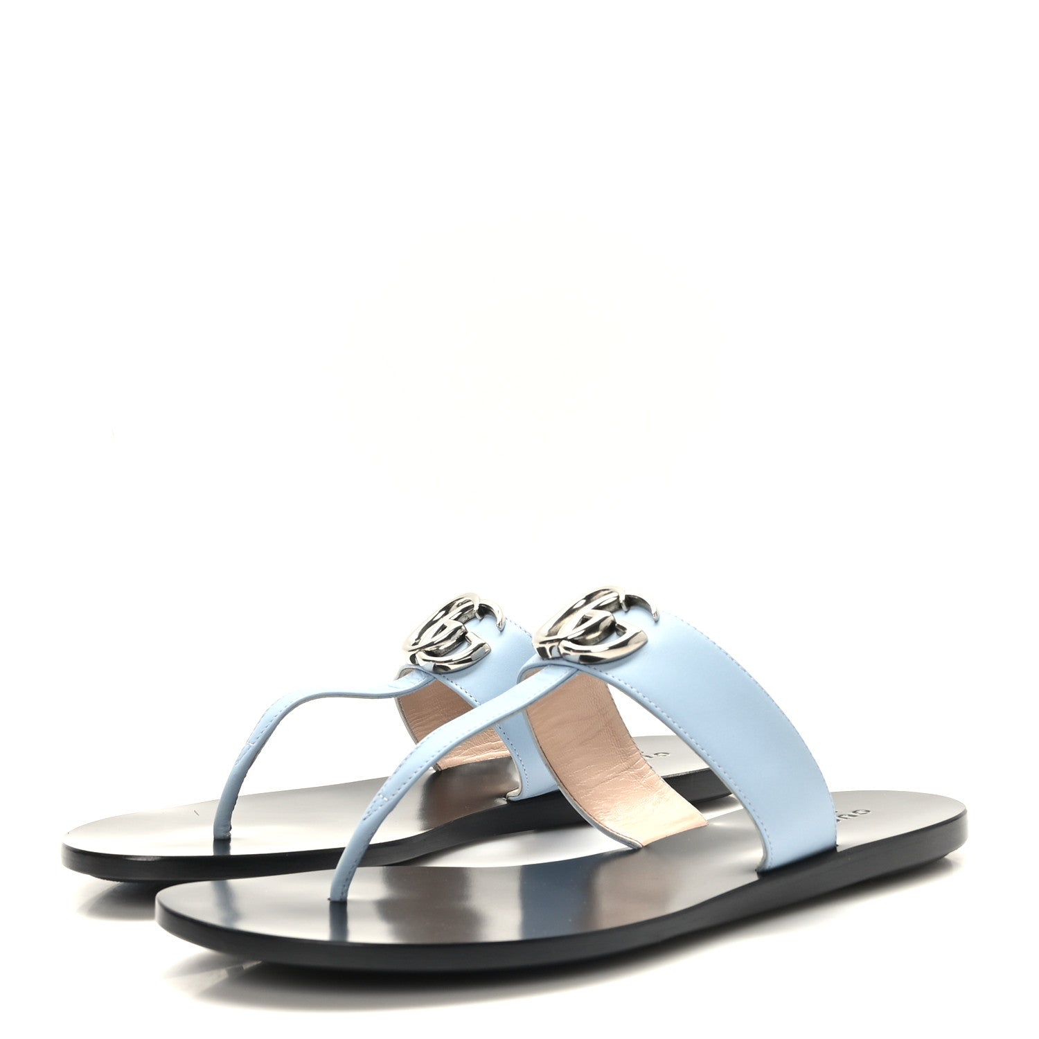 Gucci Calfskin GG Marmont Thong Sandals 38 Porcelain Light Blue 3 of 8