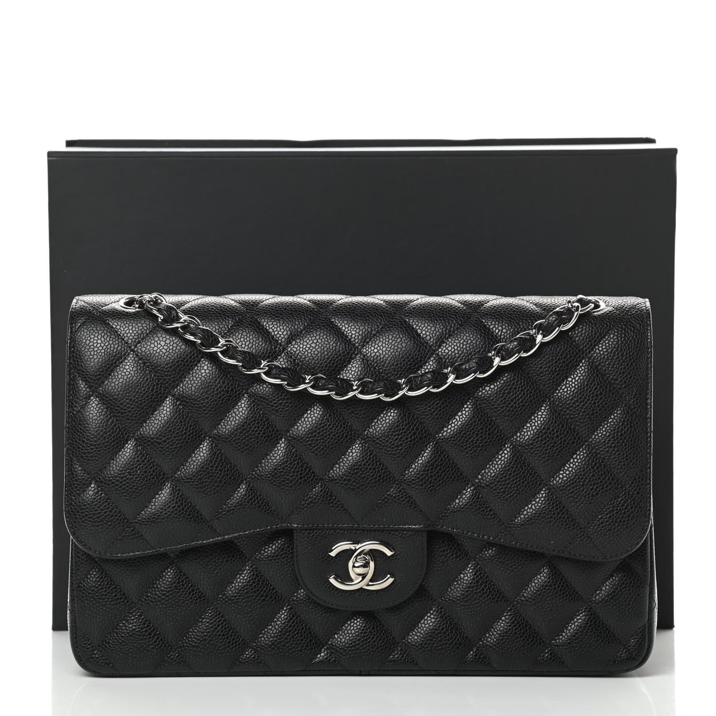 Caviar Quilted Jumbo Double Flap Black