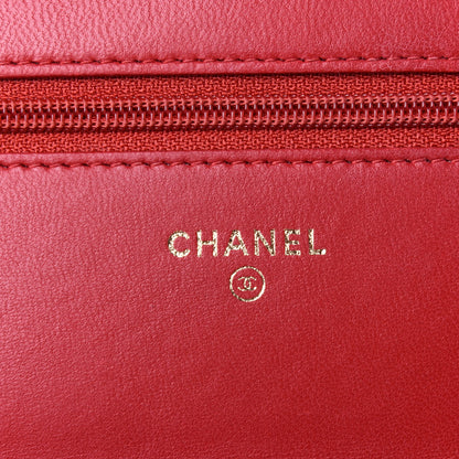 Chanel Lambskin Quilted Boy Wallet On Chain WOC Red 6 of 13