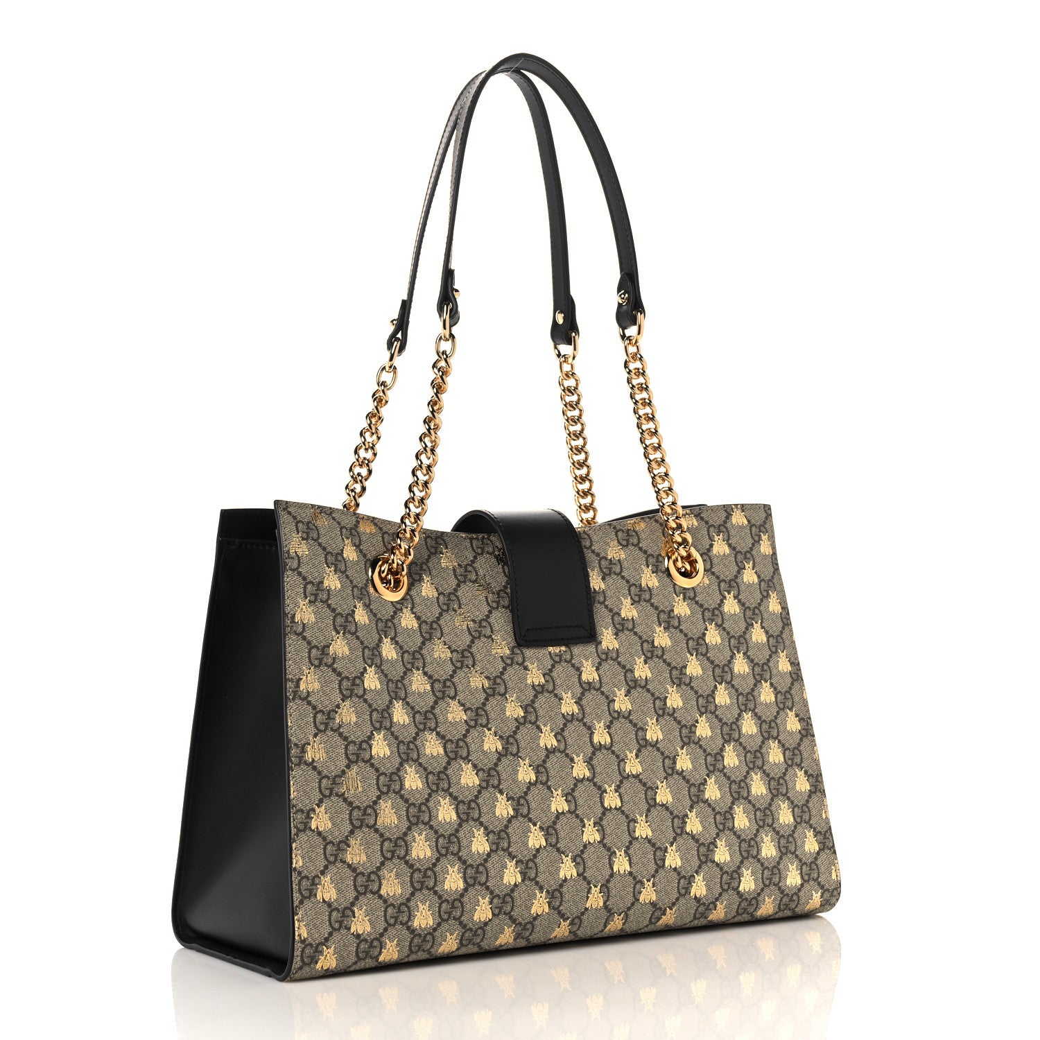 Gucci GG Supreme Monogram Bees Medium Padlock Tote Beige Oro Black 3 of 10