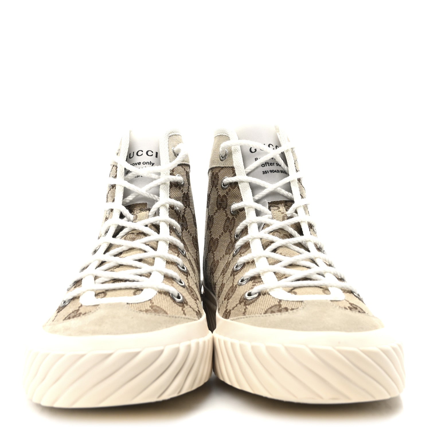 Gucci Monogram Suede Mens Tortuga High Top Sneakers 10.5 Beige Ebony Oatmeal Mystic White 3 of 9