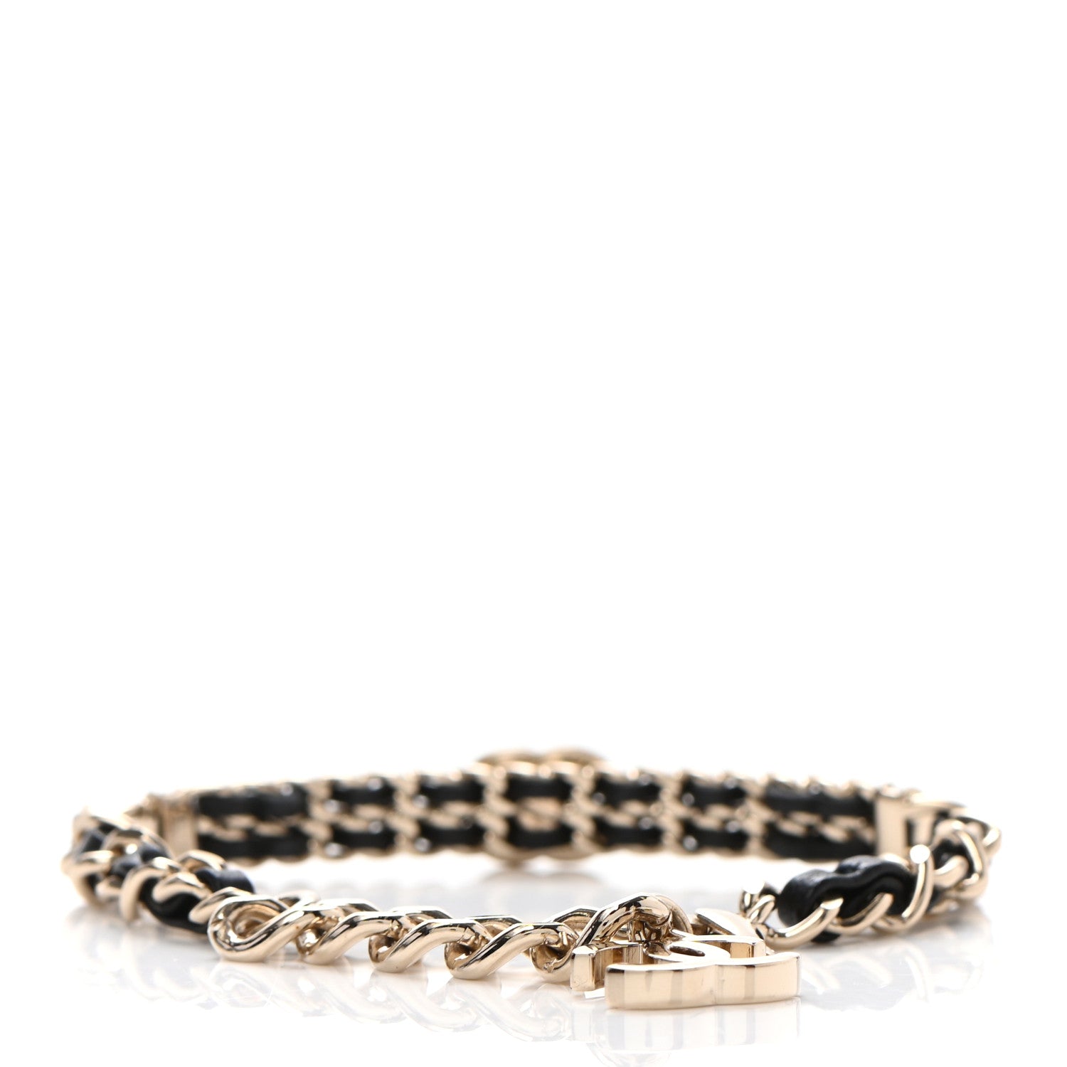 Chanel Lambskin Crystal CC Chain Bracelet Gold Black 3 of 4
