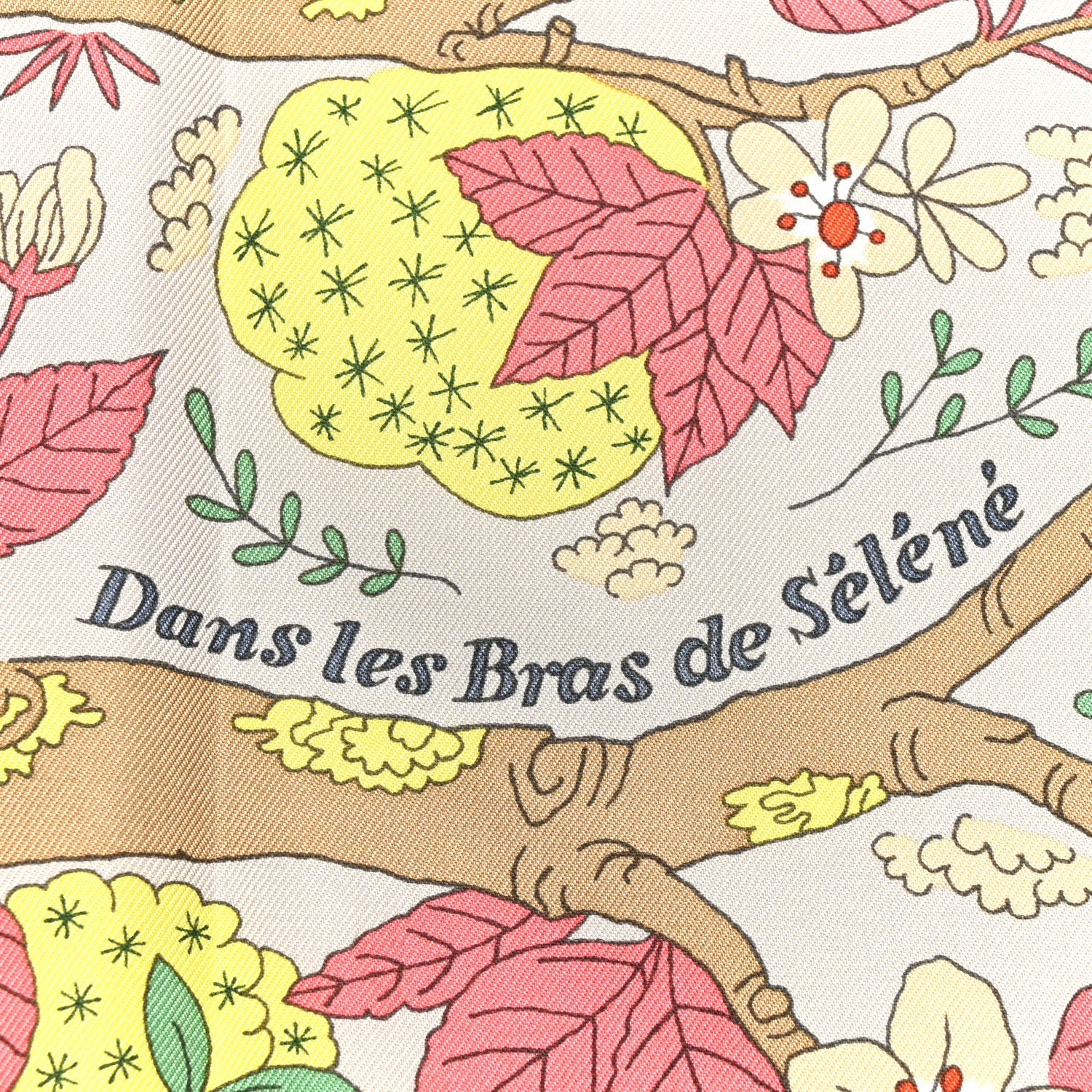 Hermes Silk Dans Les Bras De Selene Scarf 90 Vert Jaune Corail 5 of 5