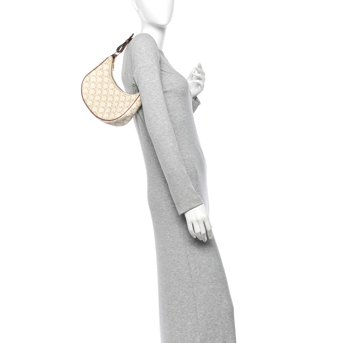Canvas Calfskin Ava Triomphe Shoulder Bag White