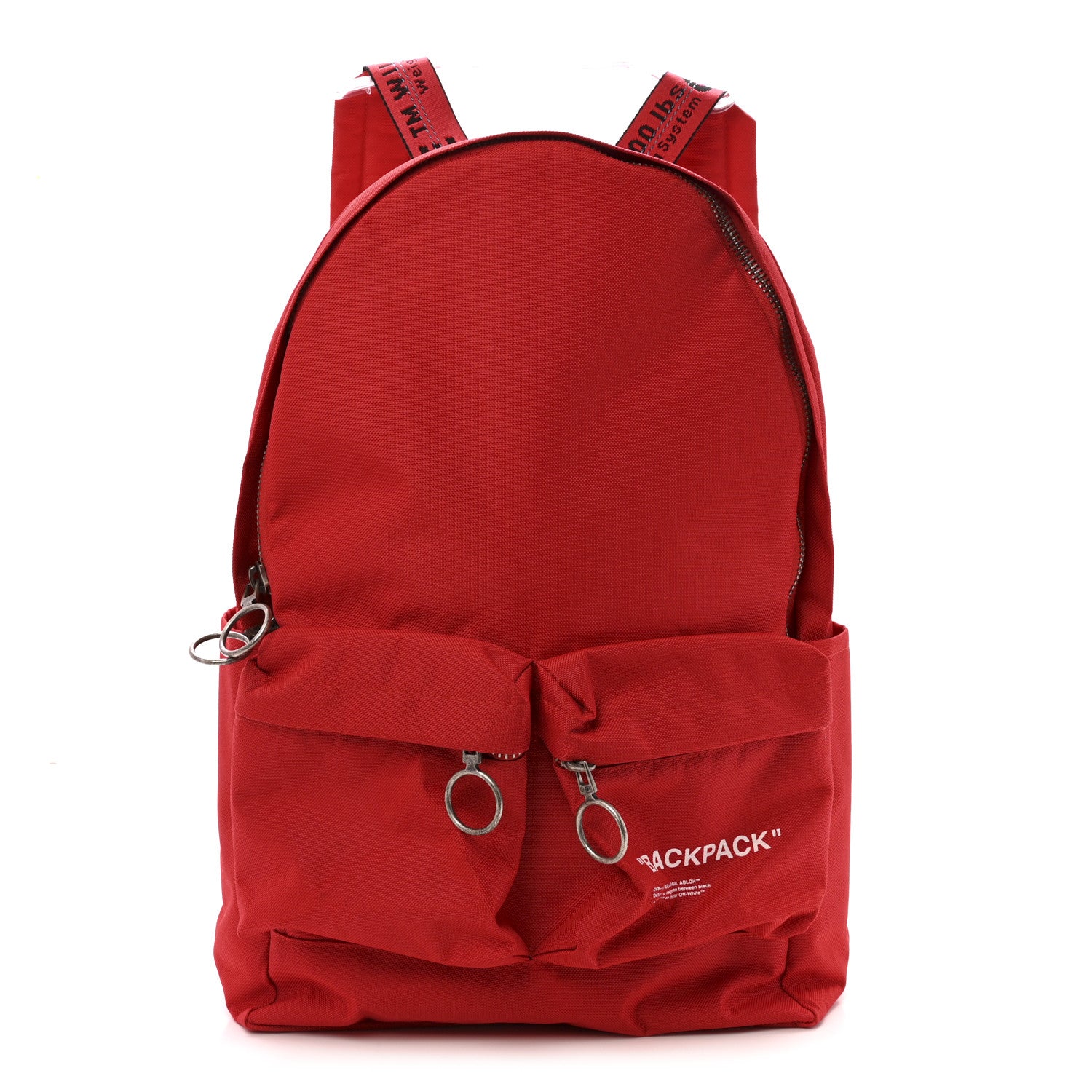 Off-White Canvas Quote Backpack Red White 1 of 15