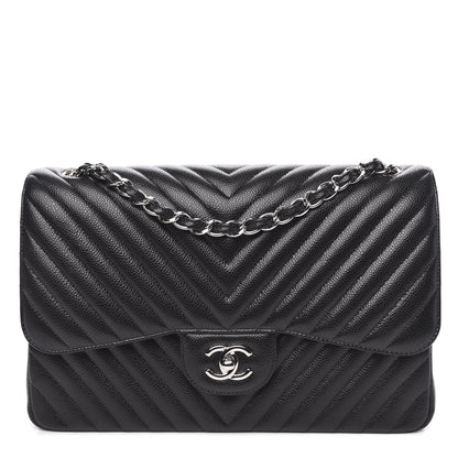 Chanel Caviar Chevron Quilted Jumbo Double Flap Black 1 of 11