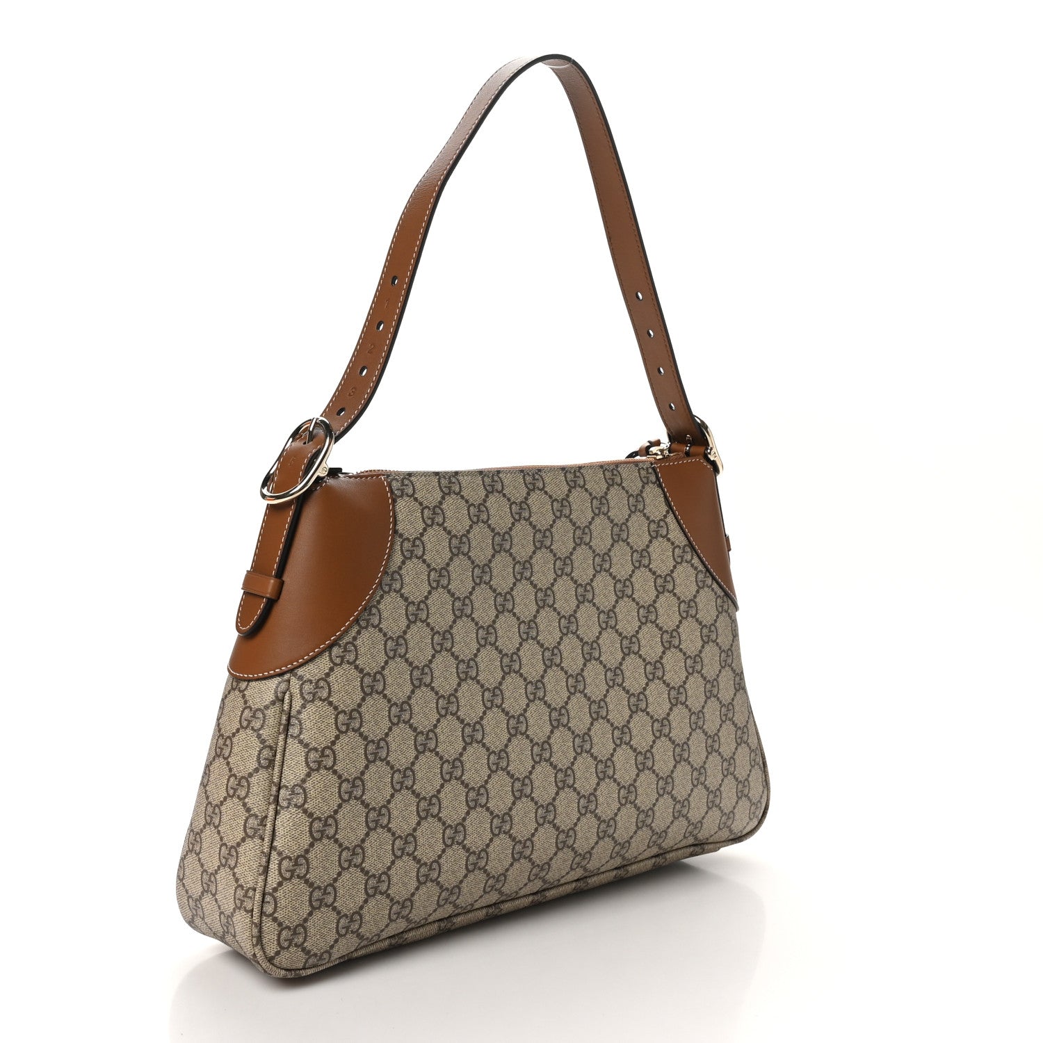 Gucci GG Supreme Monogram Emblem Medium Shoulder Bag Beige Dark Brown 3 of 10