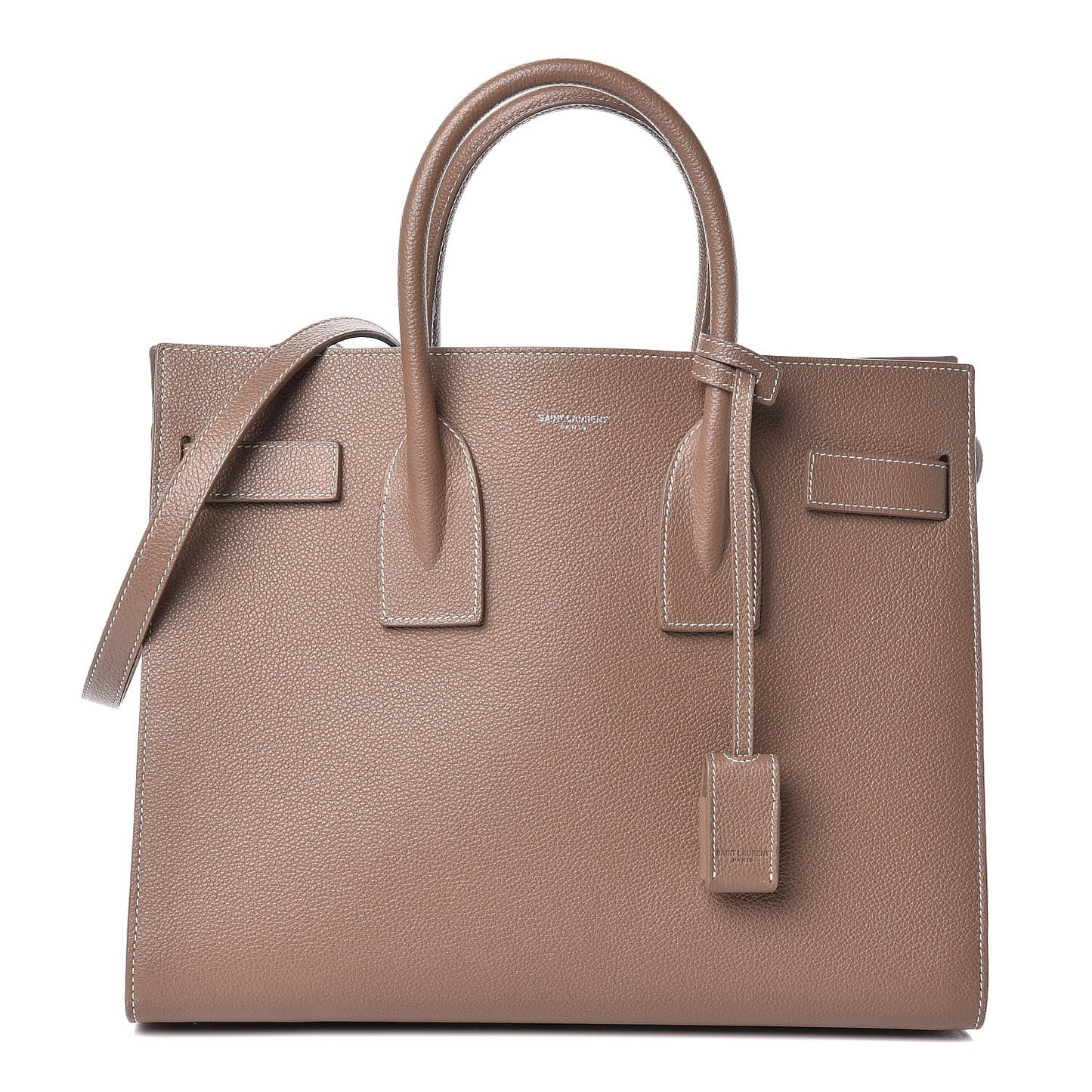 Grained Calfskin Topstitch Small Classic Sac De Jour Taupe