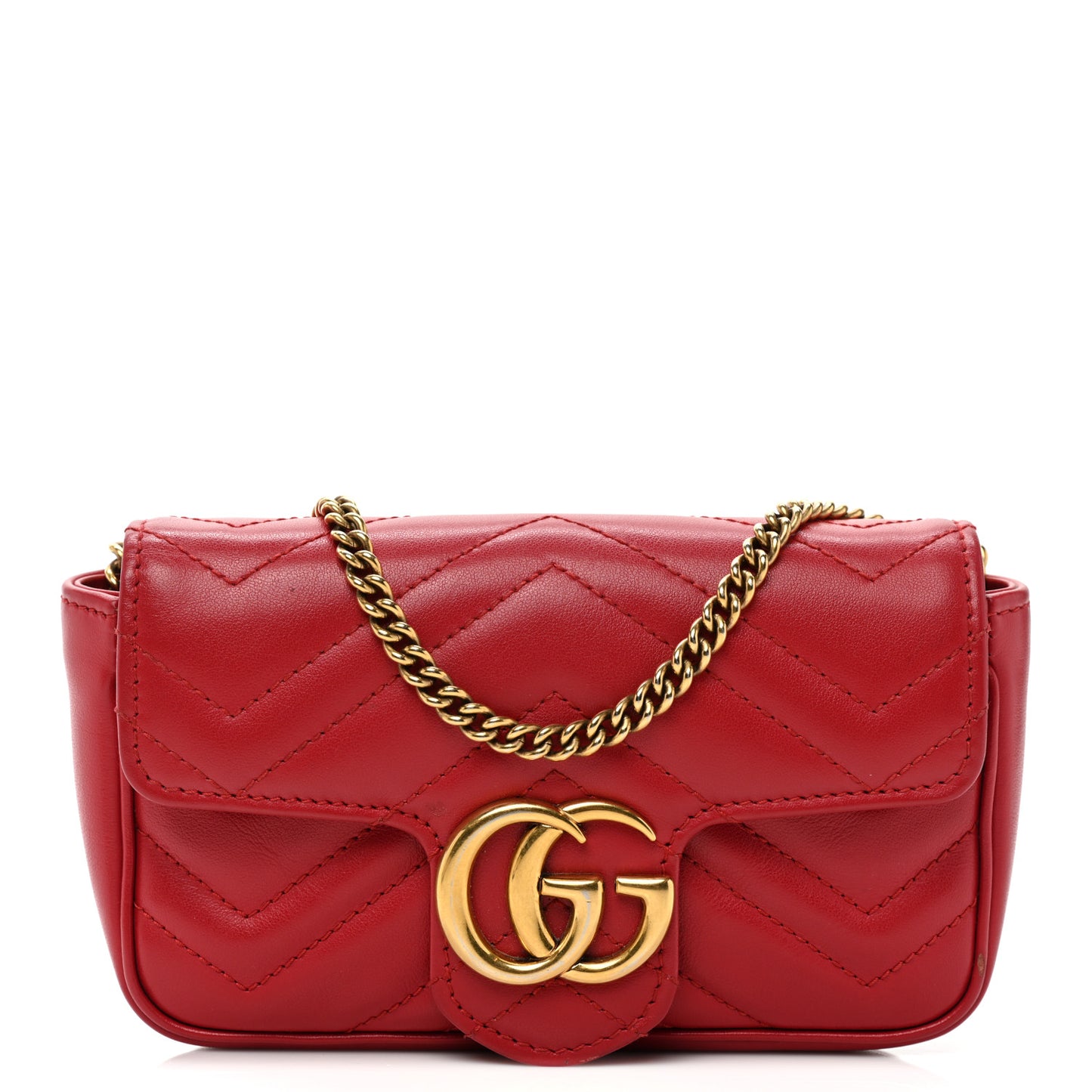 Calfskin Matelasse Super Mini GG Marmont Shoulder Bag Hibiscus Red