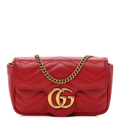 Gucci Calfskin Matelasse Super Mini GG Marmont Shoulder Bag Hibiscus Red 1 of 10