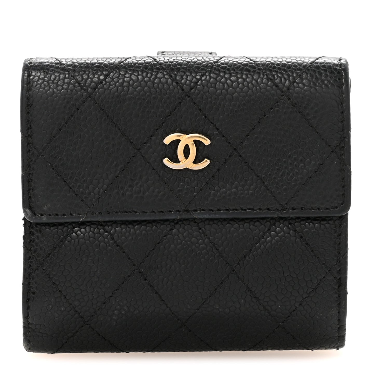 Caviar Quilted Compact French Flap Wallet Black