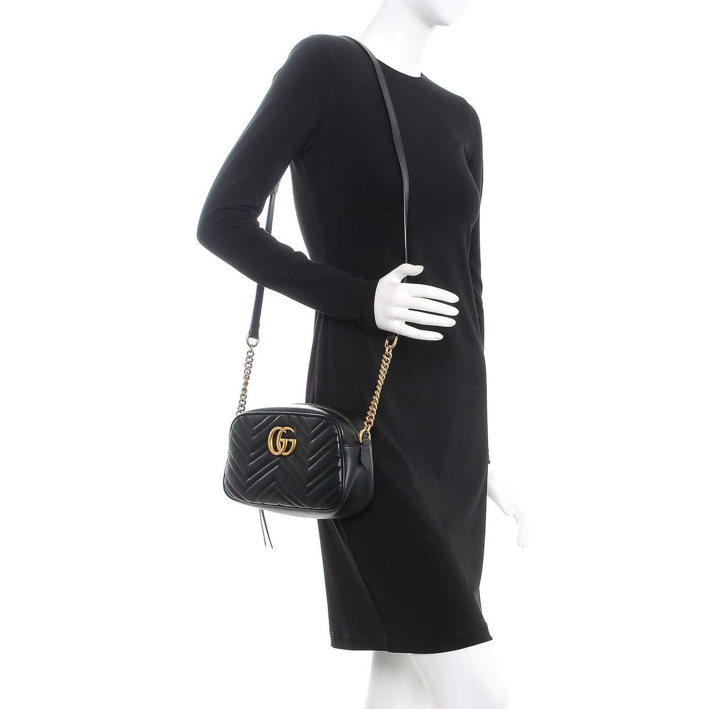 Calfskin Matelasse Small GG Marmont Chain Shoulder Bag Black