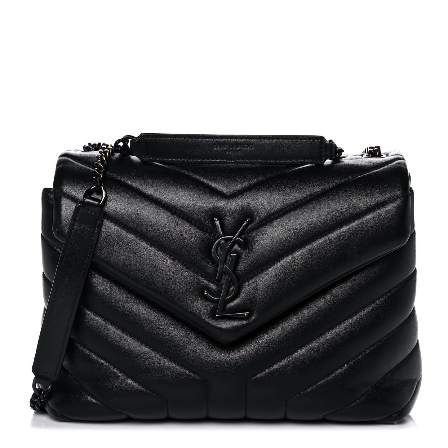 Calfskin Y Quilted Monogram Small Loulou Chain Satchel Black