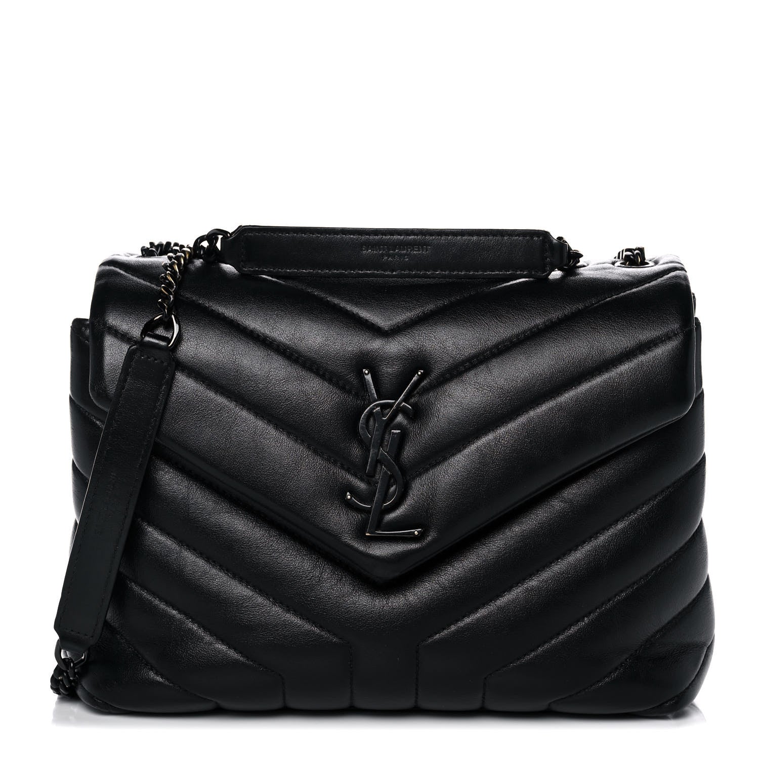 Saint Laurent Calfskin Y Quilted Monogram Small Loulou Chain Satchel Black 1 of 16