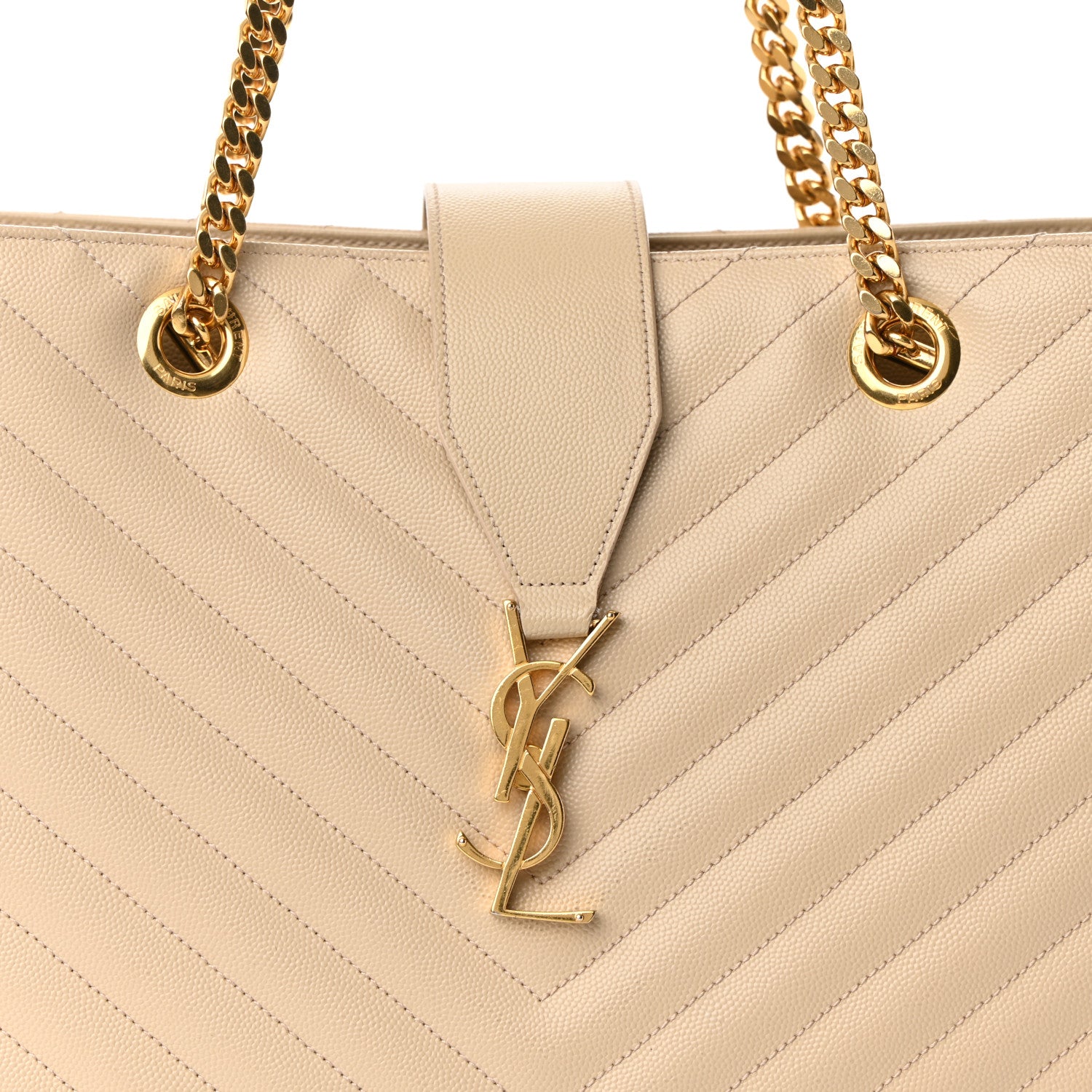 Saint Laurent Grain De Poudre Matelasse Chevron Monogram Shopping Bag Nude Powder 7 of 11
