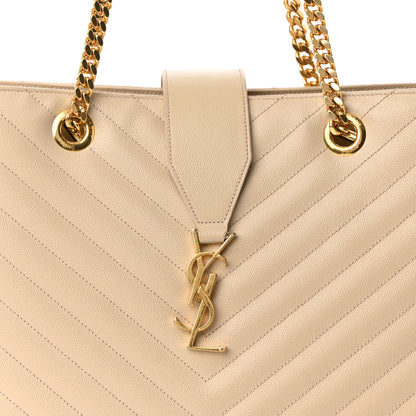 Saint Laurent Grain De Poudre Matelasse Chevron Monogram Shopping Bag Nude Powder 7 of 11