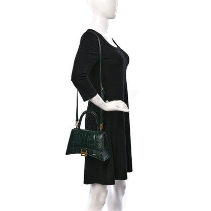 Balenciaga Shiny Calfskin Crocodile Embossed Small Hourglass Top Handle Bag Forest Green 2 of 9