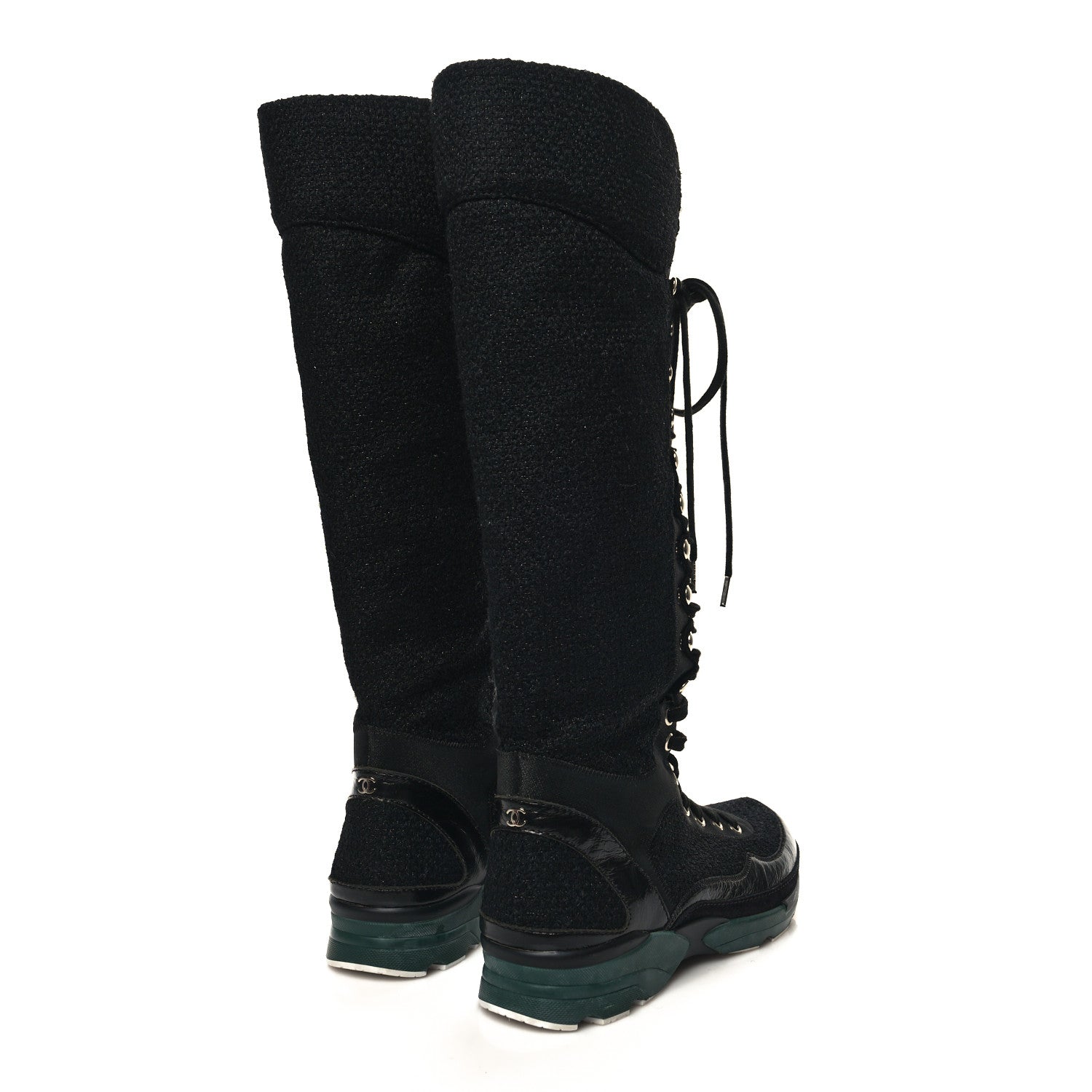 Chanel Tweed Patent Calfskin Sneaker High Boots 38.5 Black 4 of 8