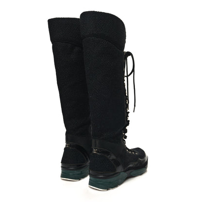 Chanel Tweed Patent Calfskin Sneaker High Boots 38.5 Black 4 of 8