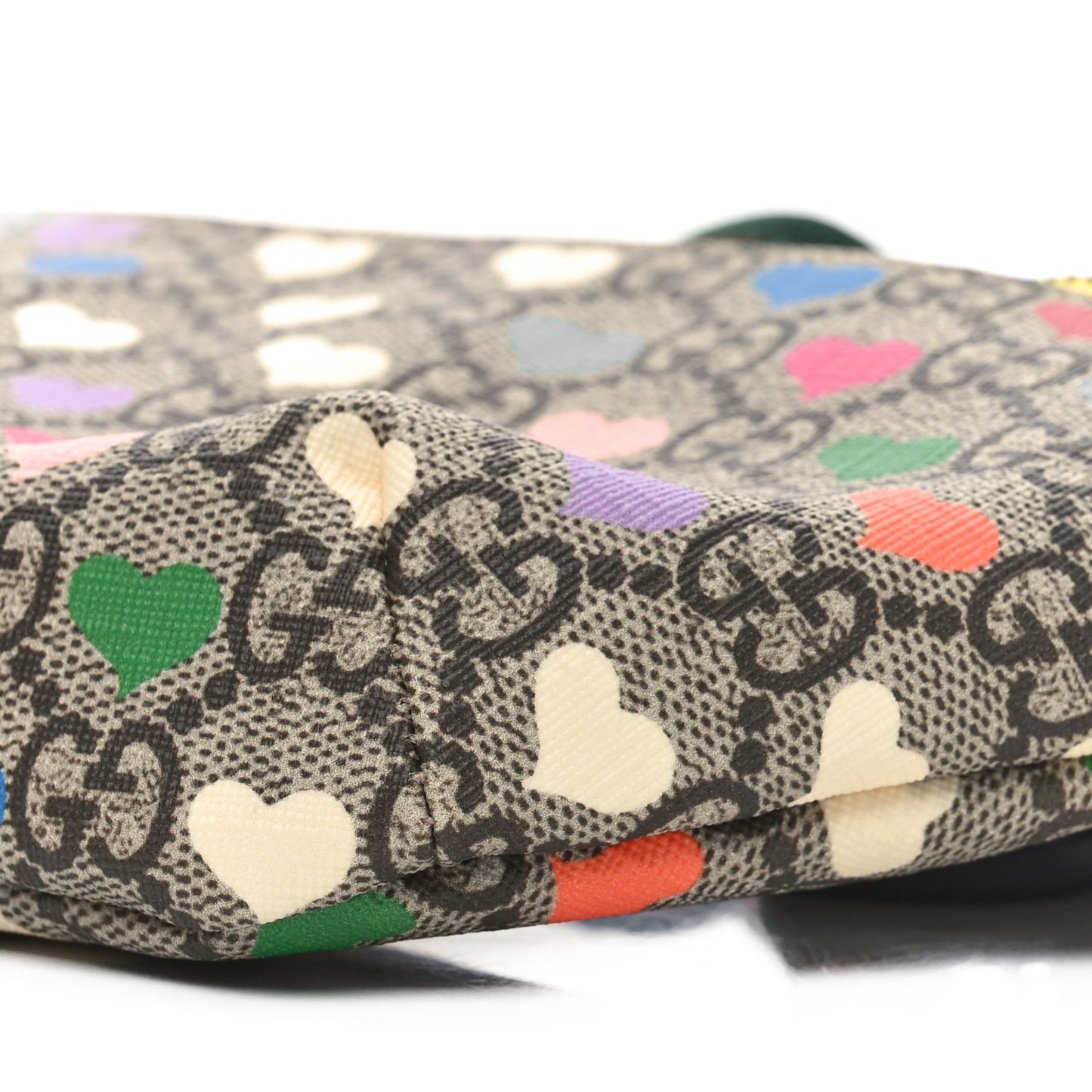 Soft GG Supreme Monogram Hearts Web Childrens Belt Bag Beige Ebony Multicolor Freesia