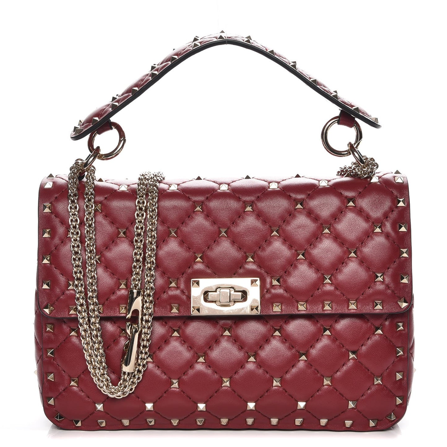 Nappa Medium Rockstud Spike Shoulder Bag Rubino
