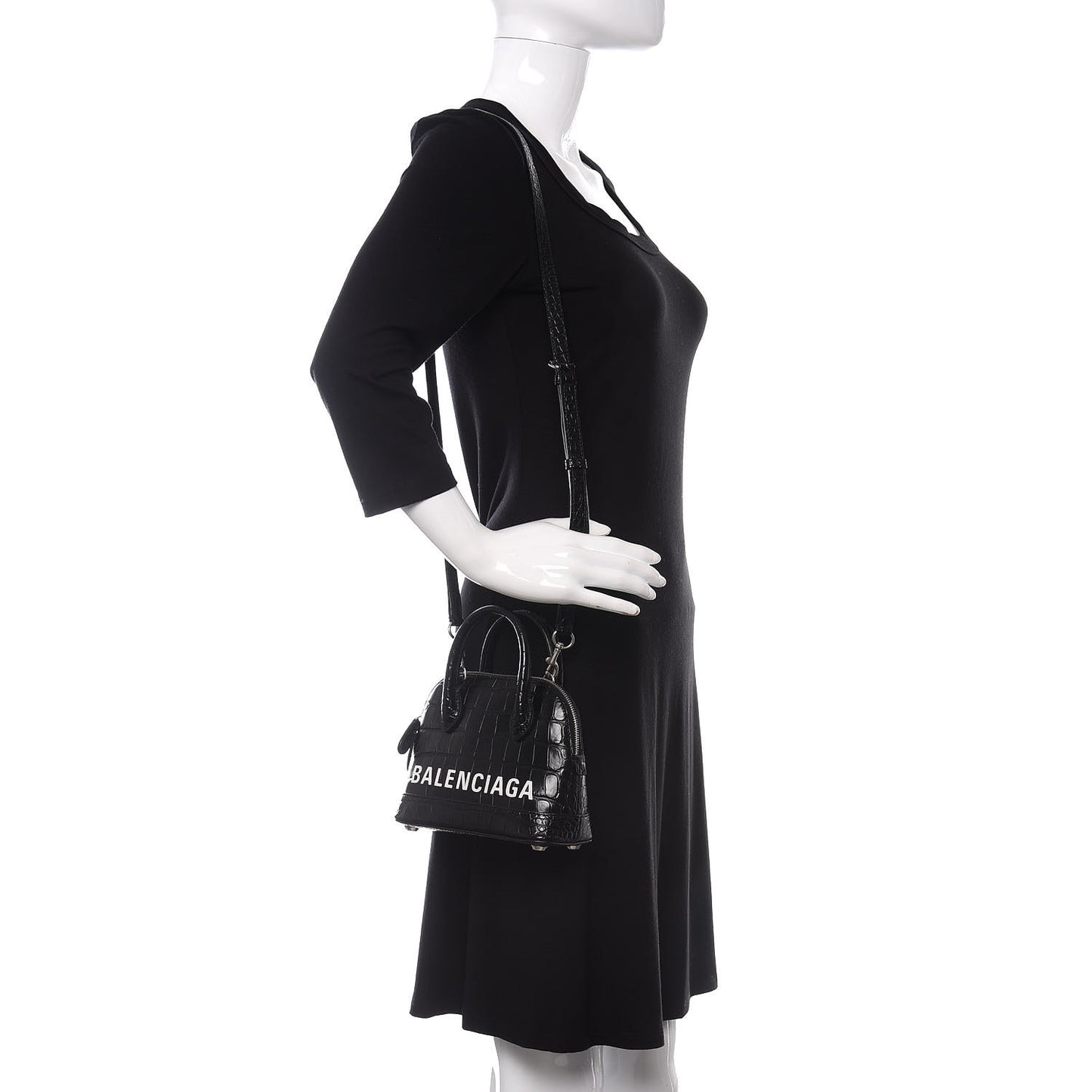 Calfskin Logo Crocodile Embossed XXS Ville Top Handle Bag Black White