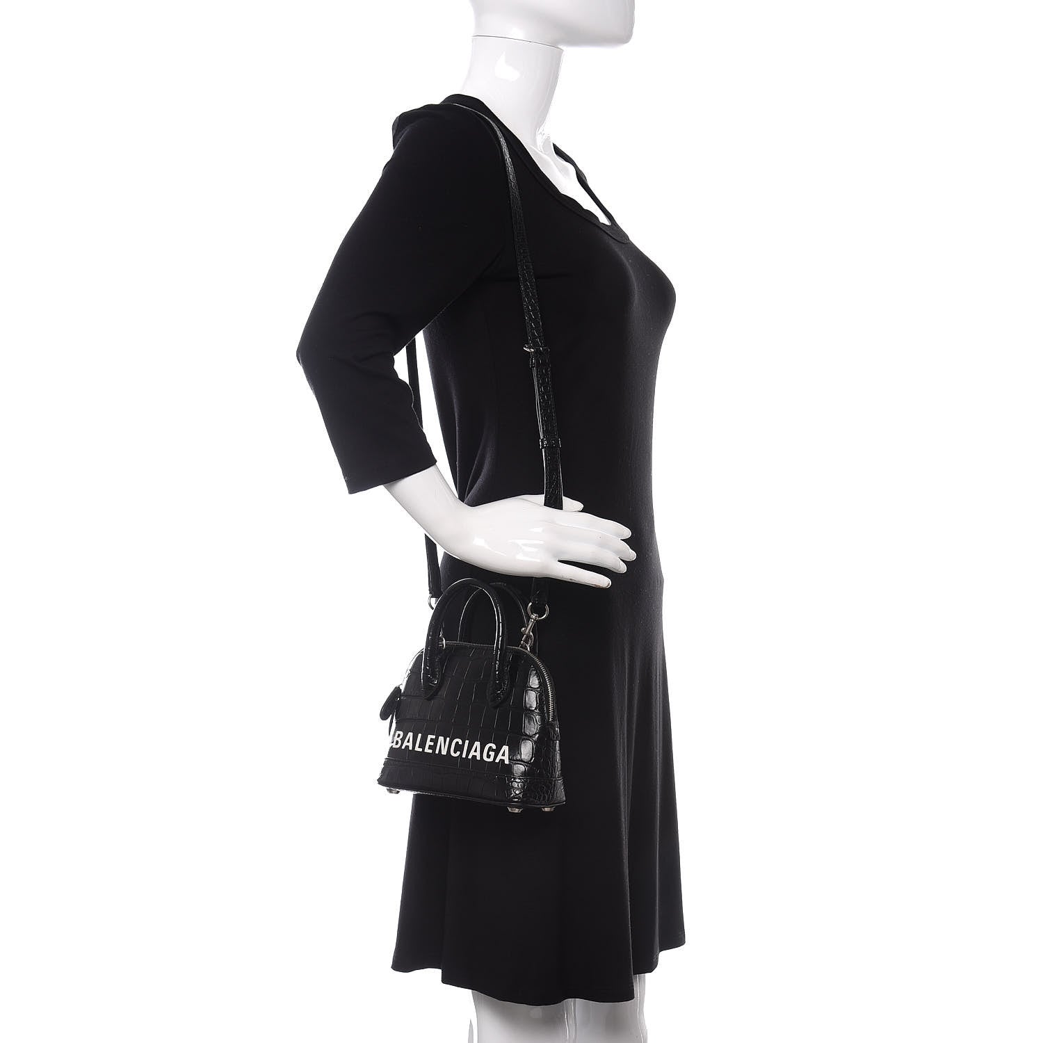 Balenciaga Calfskin Logo Crocodile Embossed XXS Ville Top Handle Bag Black White 2 of 10