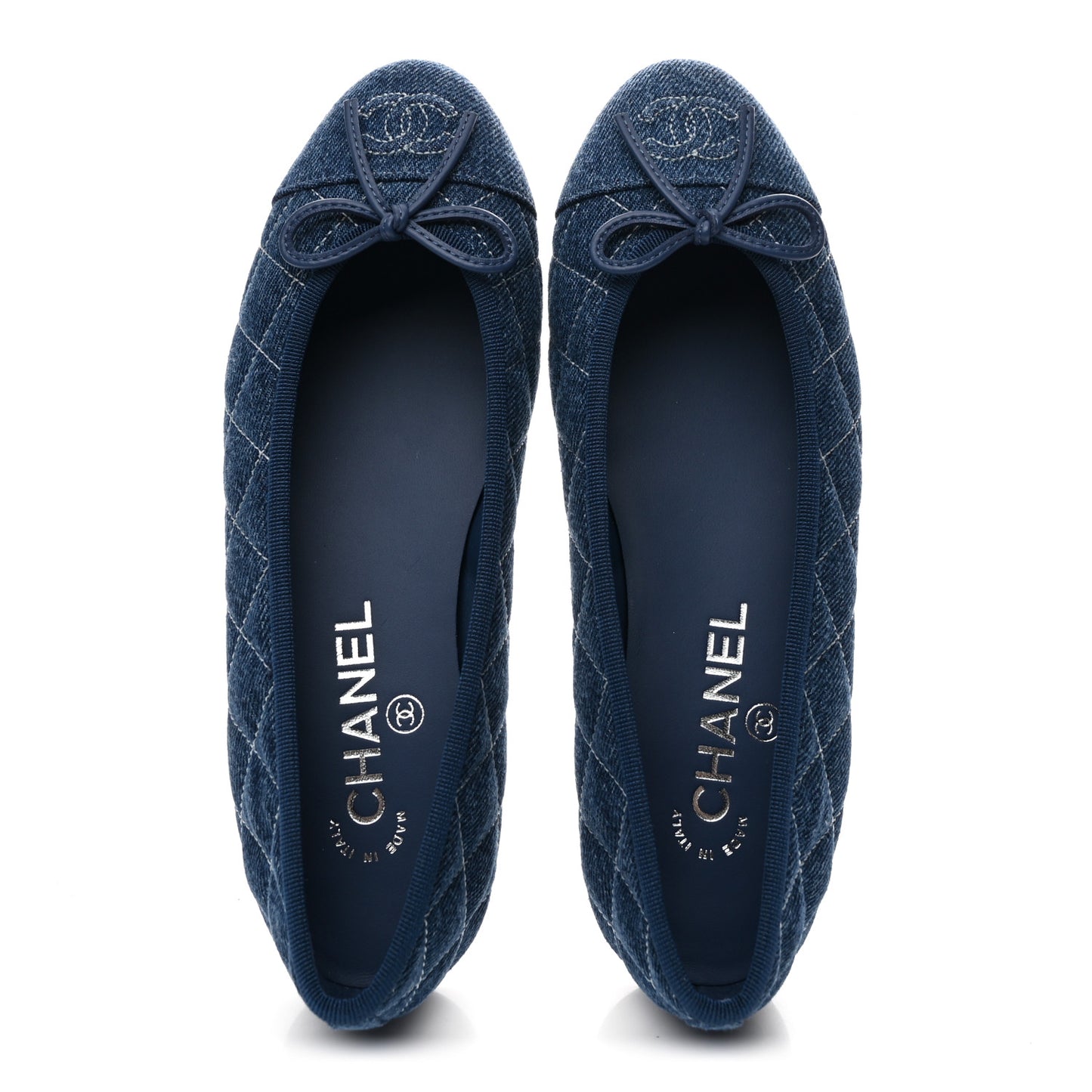 Washed Denim Quilted Cap Toe CC Ballerina Flats 36.5 Blue
