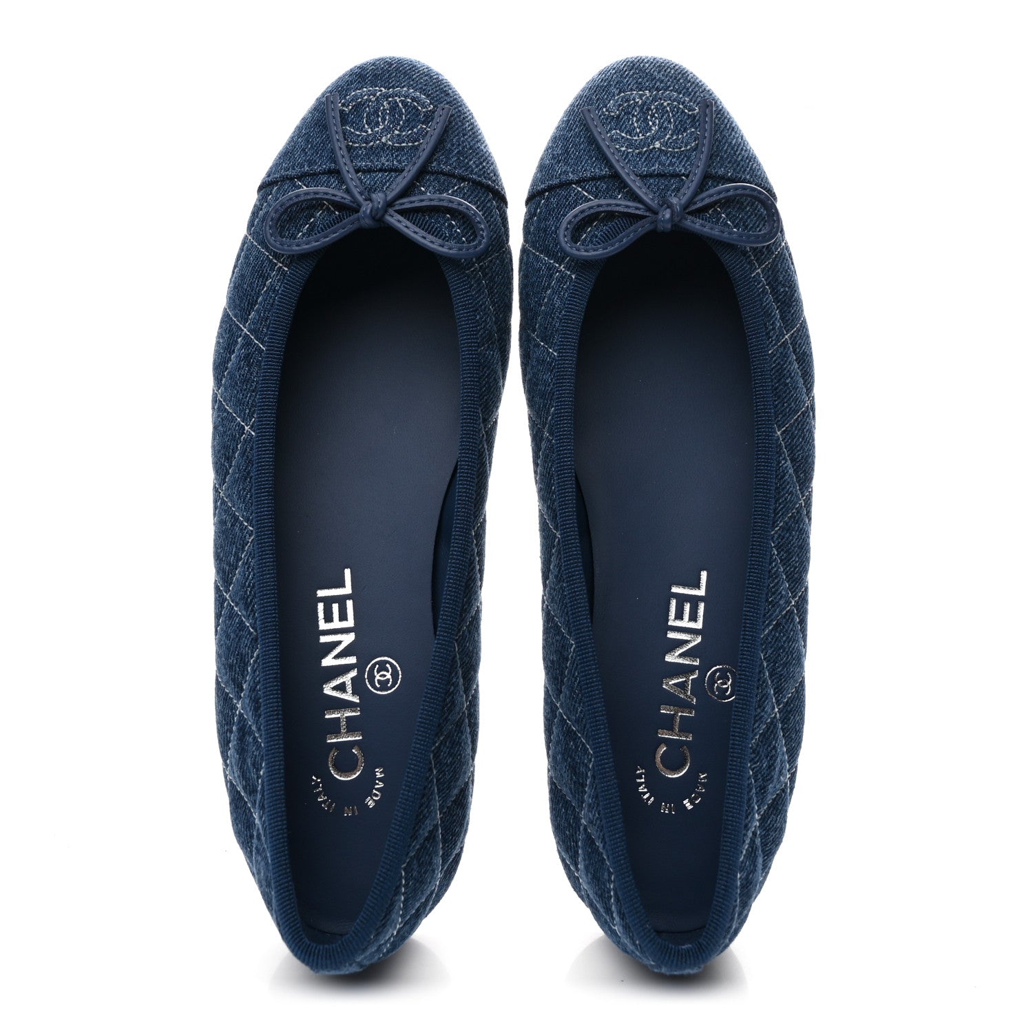 Chanel Washed Denim Quilted Cap Toe CC Ballerina Flats 36.5 Blue 2 of 10
