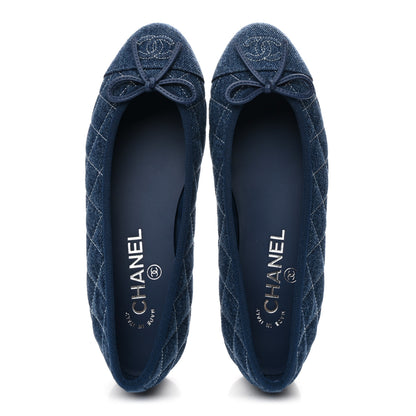 Chanel Washed Denim Quilted Cap Toe CC Ballerina Flats 36.5 Blue 2 of 10