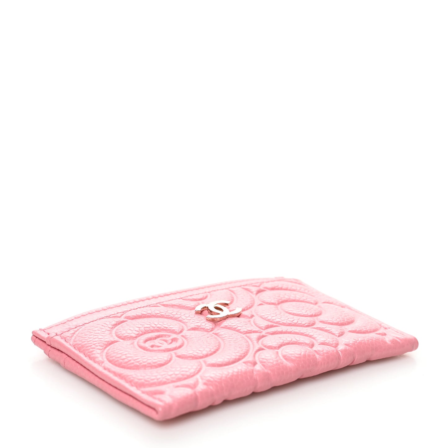 Caviar Camellia Embossed Card Holder Pink