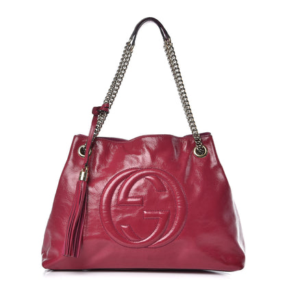 Gucci Vernice Naplack Medium Soho Chain Shoulder Bag Bright Bouganville 1 of 15