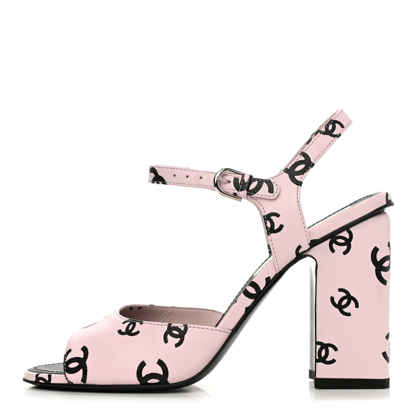 Printed Lambskin CC Sandals 38 Light Pink Black