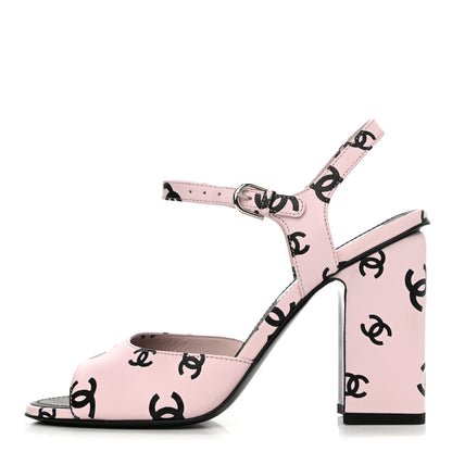Chanel Printed Lambskin CC Sandals 38 Light Pink Black 1 of 13