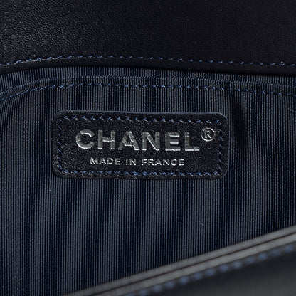 Chanel Tweed Lambskin Woven Medium Boy Flap Navy Blue 7 of 9