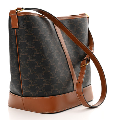 Celine Triomphe Canvas Calfskin Medium Bucket Bag Tan 3 of 13